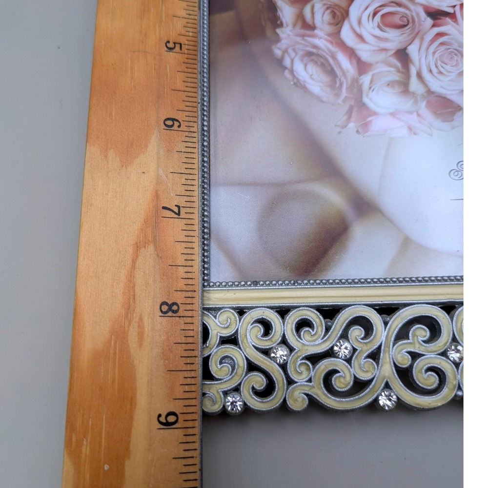 Sheffield Home Wedding Collection Metal Pearl Inlay Rhinestone Picture Frame 5x7 - Picture 4 of 5